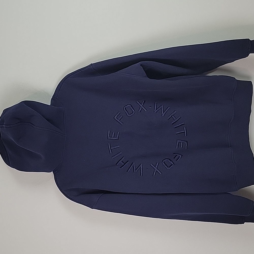 White Fox Boutique Navy Blue Embroidered Back Logo Hoodie